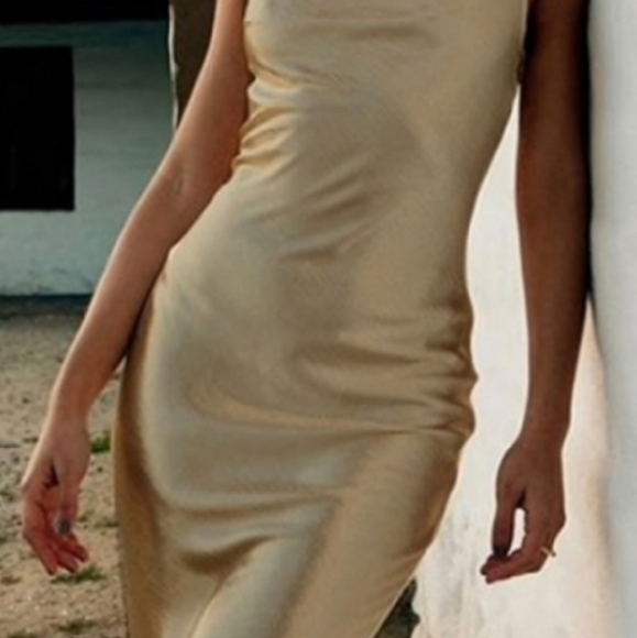 Curve hugging Gold slinky backless dress - Picture 3 of 8